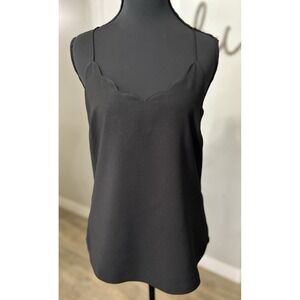 J Crew Black Scallop Trim Cami‎ Tank Top Blouse Layering Workwear Career Size 0